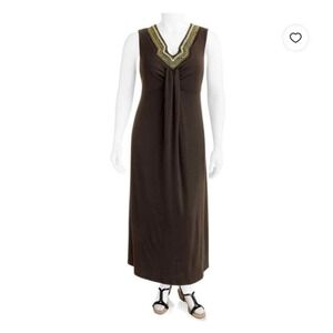 Faded Glory Sleeveless Maxi Dress V Neck Wooden Bead Plus Size 3X-22W-24W Summer